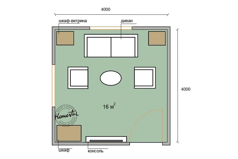 Гостиная 16 кв.м. — четыре варианта планировок