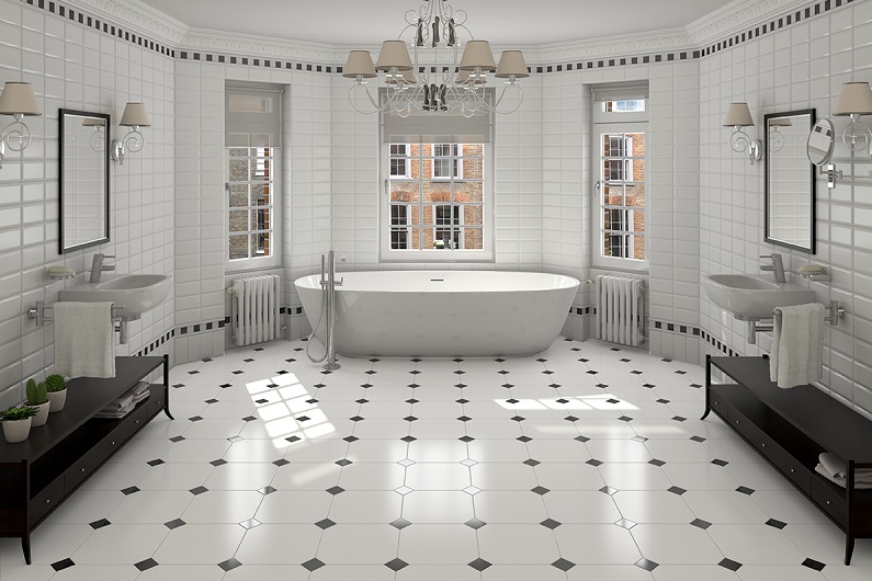 Способы раскладки плитки в ванной на полу